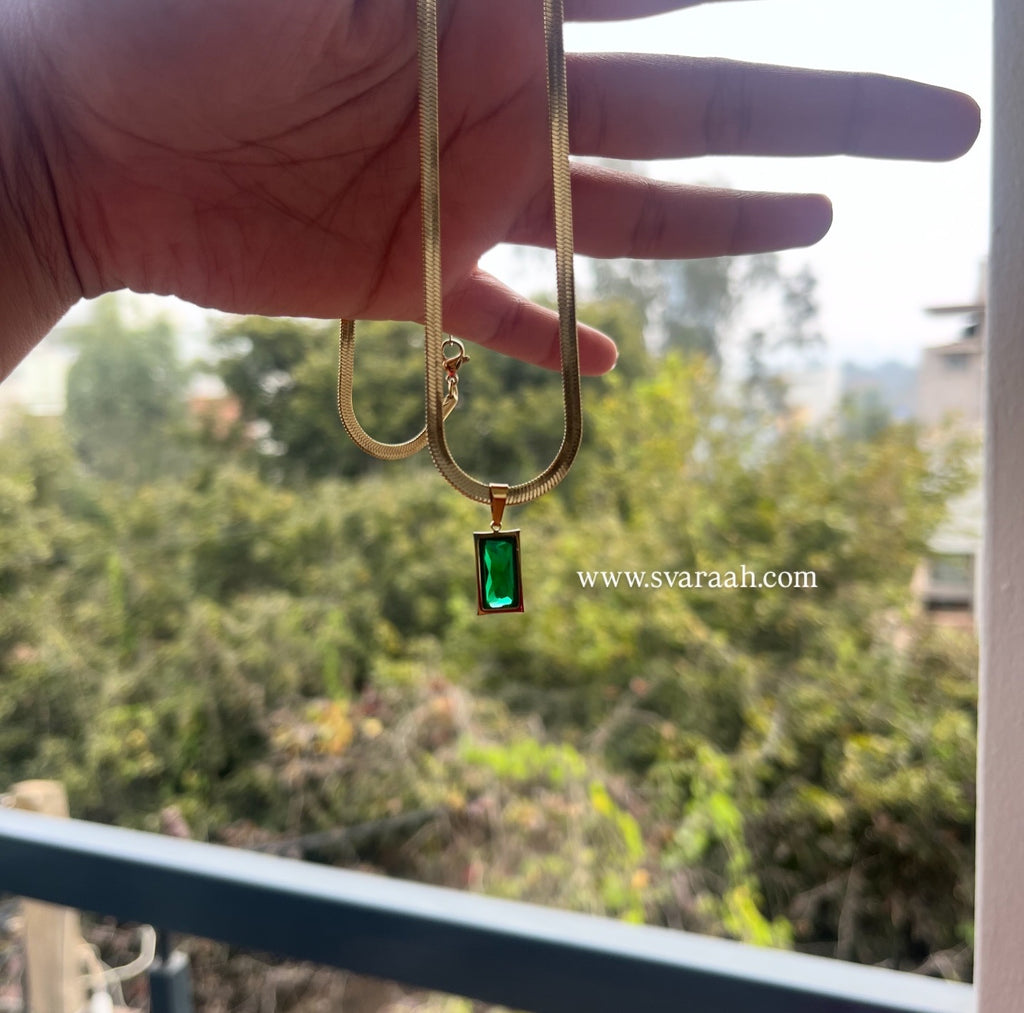 Green Emerald Pendant snake Chain