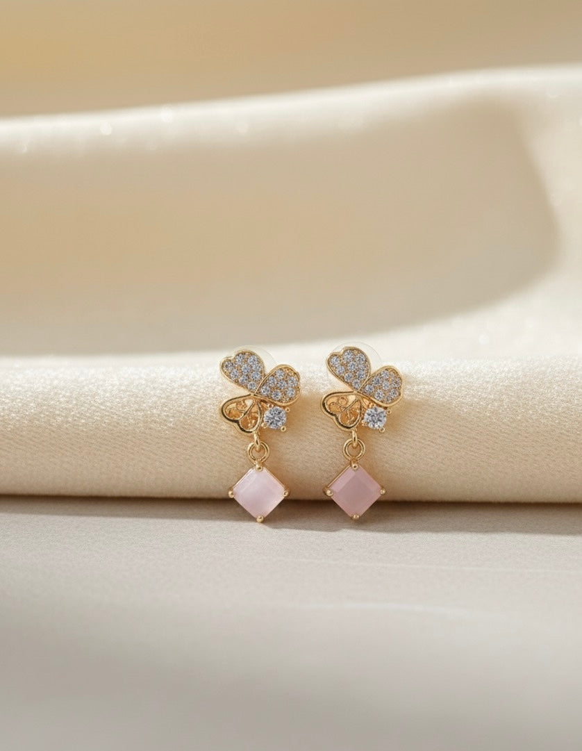 Rose Quartz Clover Dangle Earrings