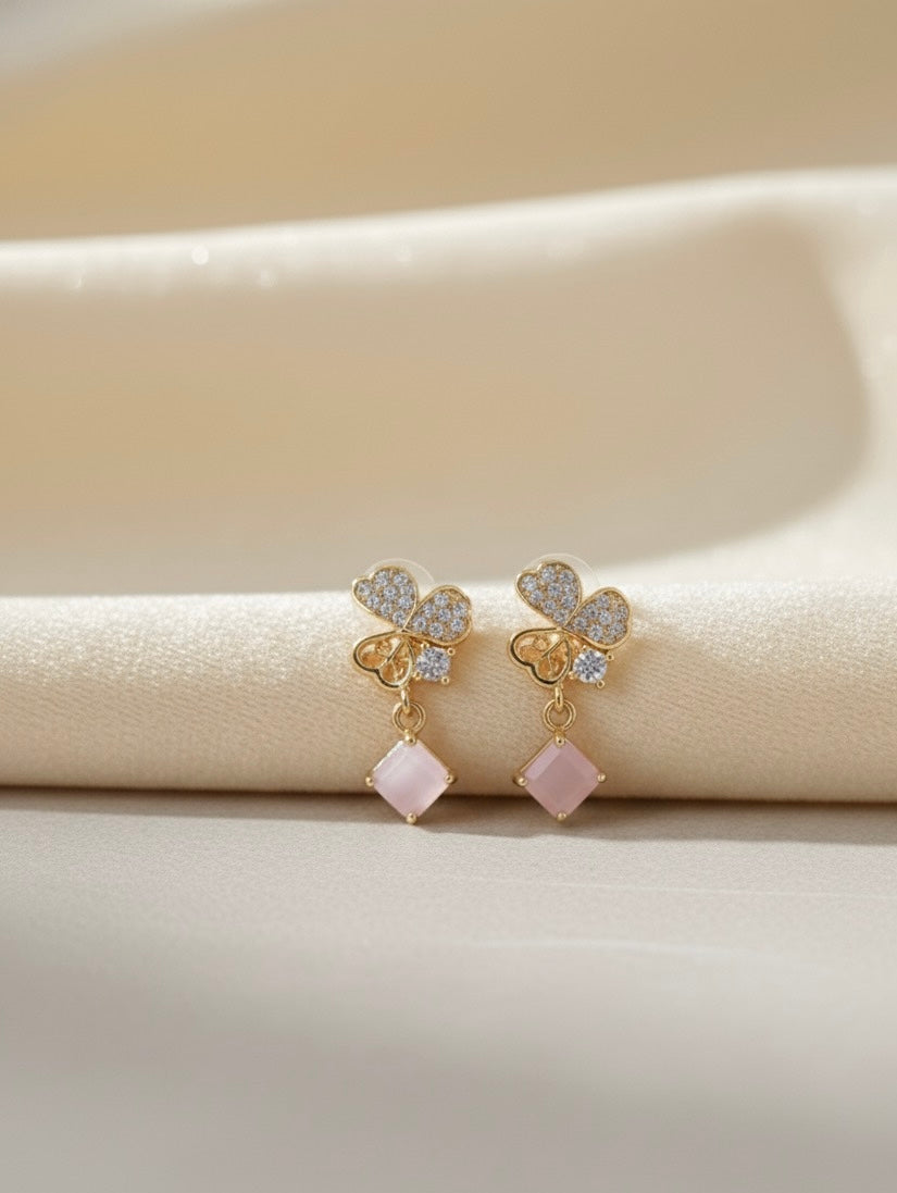 Rose Quartz Clover Dangle Earrings