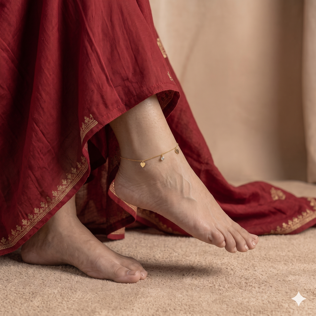 Dainty Heart & Solitaire Drop Anklet