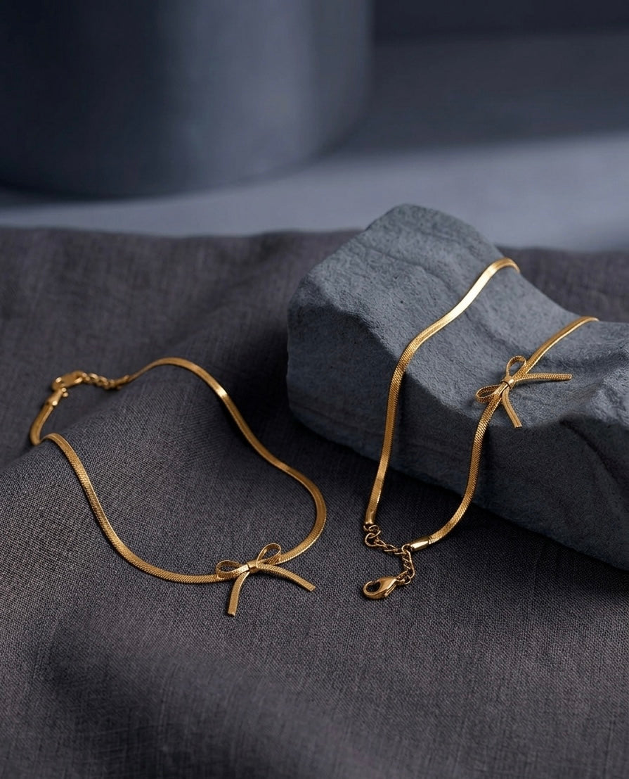 Bow snake chain anklets ( pair )