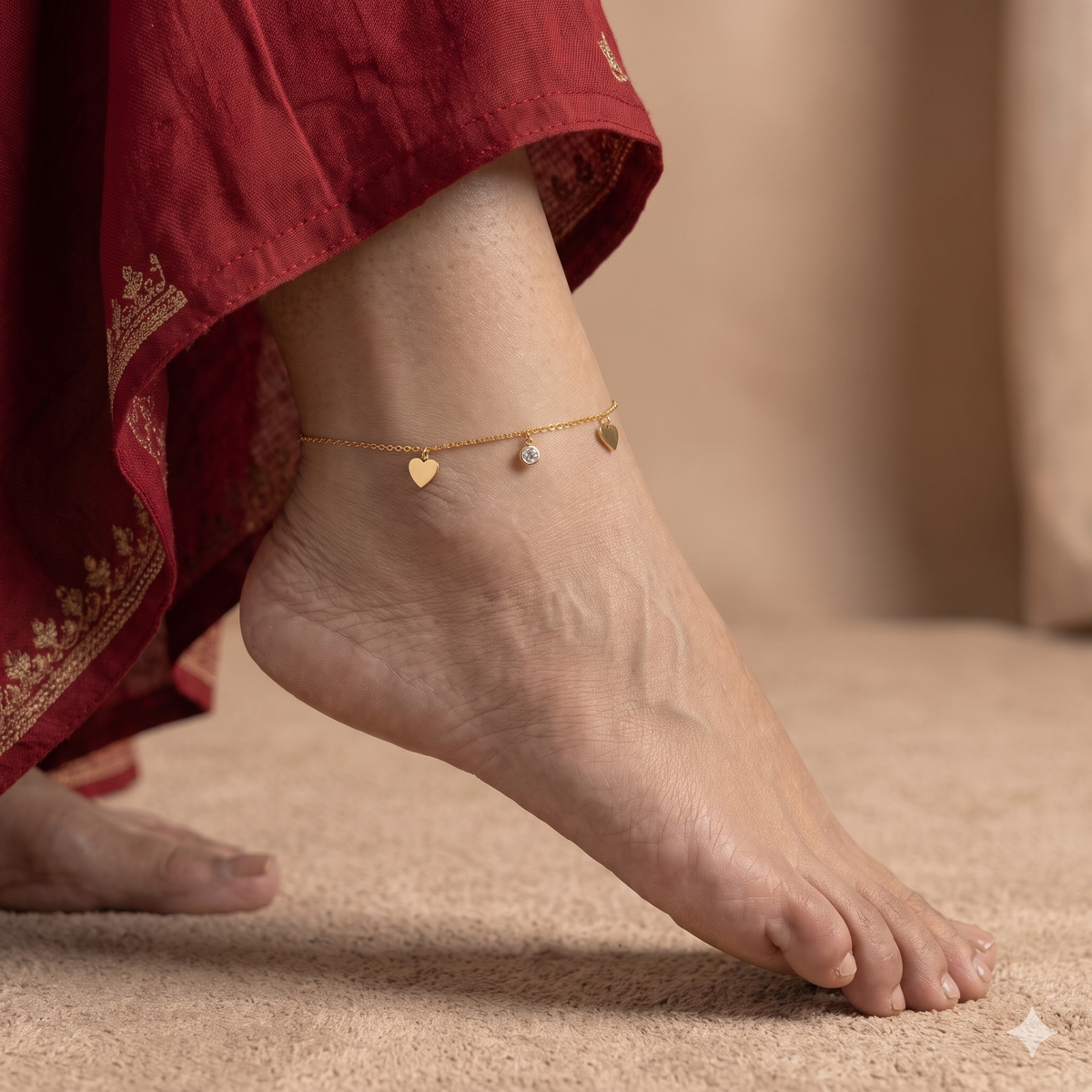 Dainty Heart & Solitaire Drop Anklet