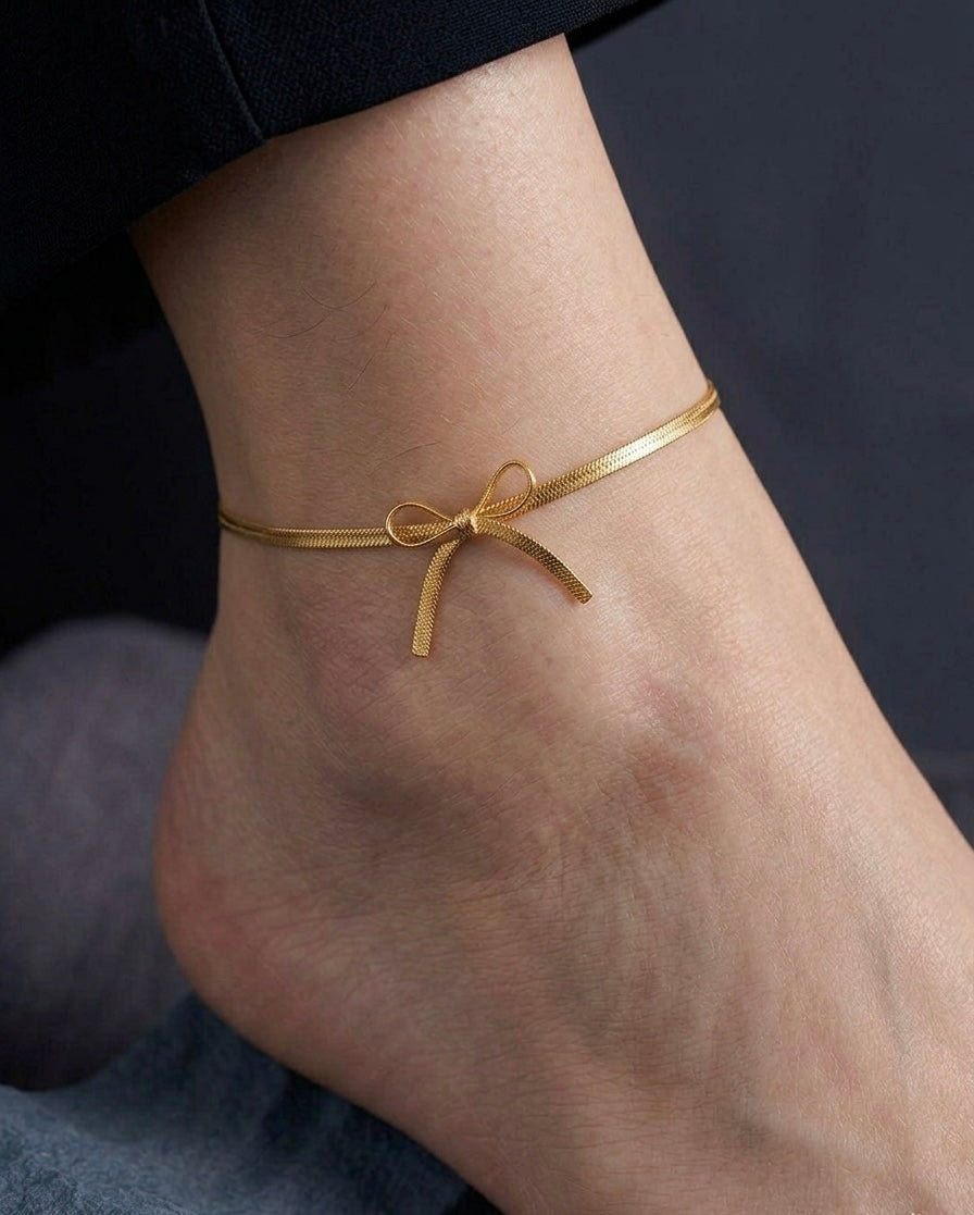 Bow snake chain anklets ( pair )